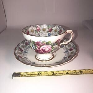 Vtg Rosina floral china cup saucer set Roses & Daisies